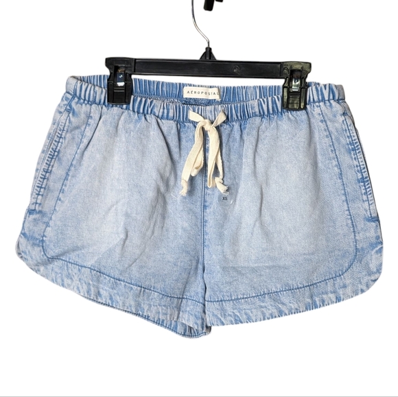 New Aeropostale Light Blue Jean Drawstring Women's XS Short Shorts NWOT - Picture 1 of 8